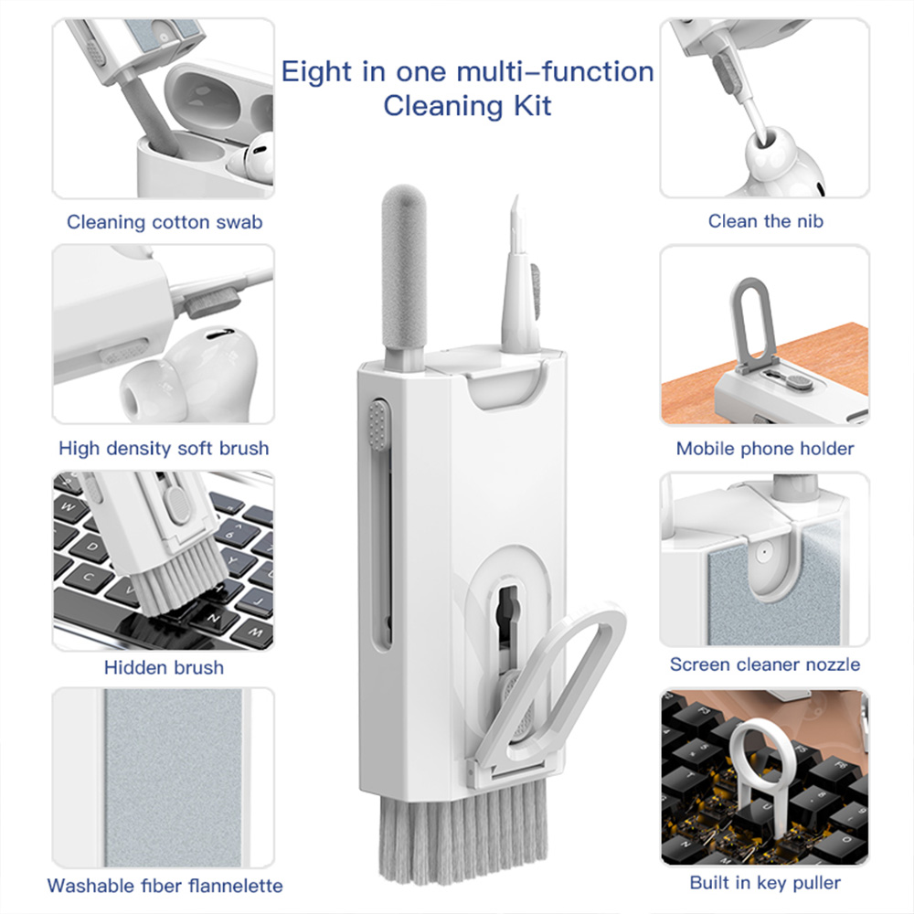 Q8--- 7 in 1 multifunctional swipe clean dust keyboard phone screen lens earbuds sponge cleaning brush kit set 7 in 1 cleaner