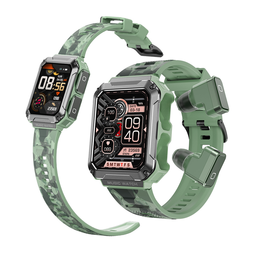T93---Wearable devices T93 TWS earbuds 2 in 1 music voice recording speaker T93 ultra max smartwatch earphone army military smart watch
