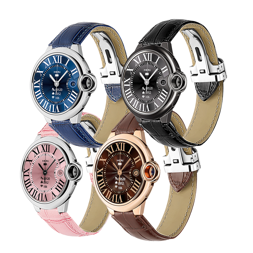AW28---Leather strap Luxury Business Fashion AW28 smartwatch health sport fitness tracking BT call phone talking smart watch AW28
