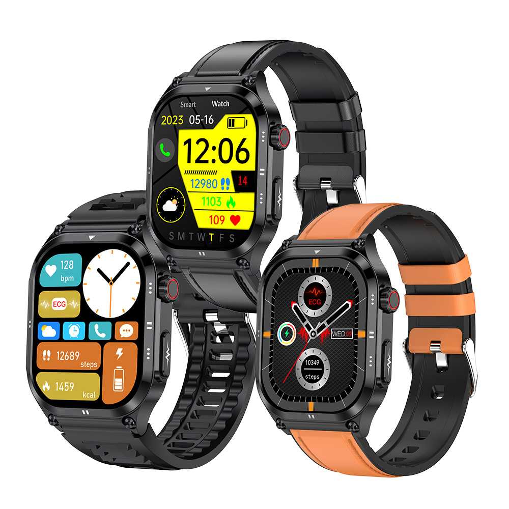 ET281---AMOLED screen HealthWear ET281 smartwatch BT SOS call Sport fitness sleep track Health ECG blood monitoring smart watch ET281