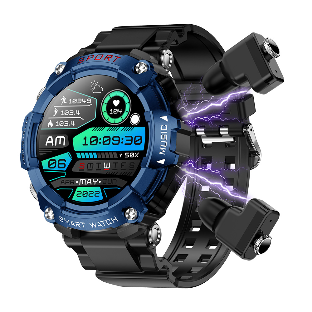 T96---T96 BT call phone talking One click recording music play sport health smartwatch AMOLED screen earbuds smart watch T96